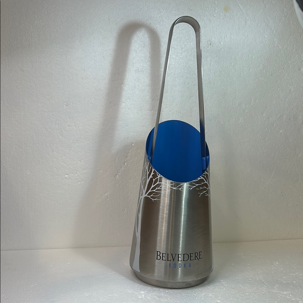 Belvedere Vodka Bottle Holder/Chiller Ice Bucket With Tongs Bar Decor White Tree